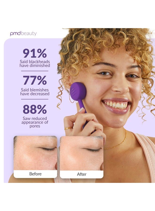 PMD جهاز تنظيف الوجه الذكي الصغير - مع فرشاة سيليكون ومُدلك مضاد للشيخوخة - مقاوم للماء - تقنية اهتزاز سونيك جلو - لتنظيف المسام والرؤوس السوداء - لرفع وشد وتوحيد لون البشرة - Image 4