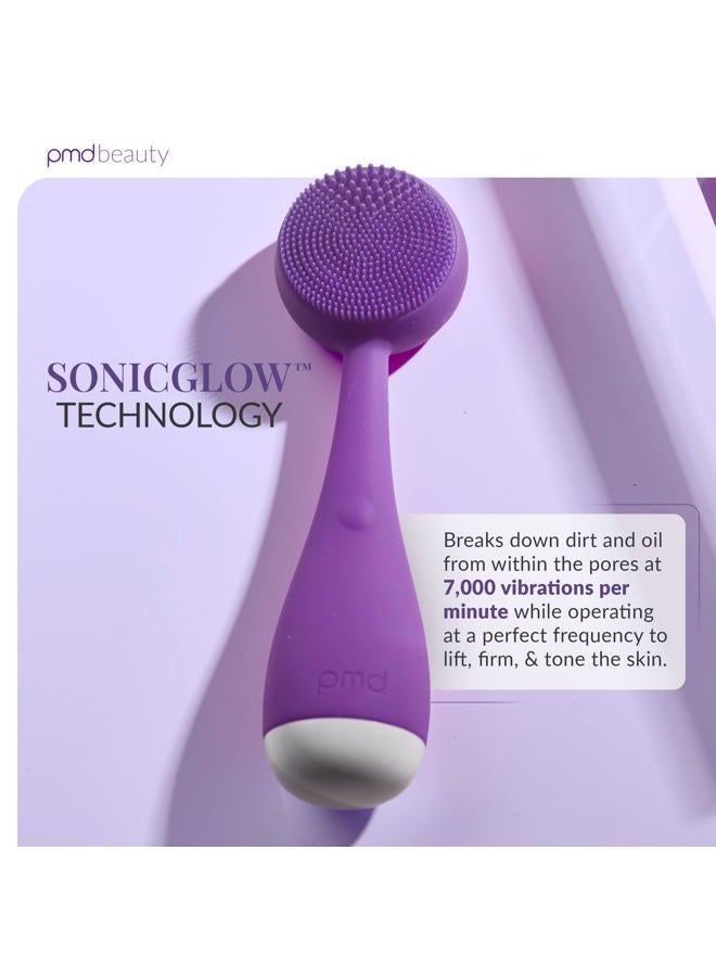 PMD جهاز تنظيف الوجه الذكي الصغير - مع فرشاة سيليكون ومُدلك مضاد للشيخوخة - مقاوم للماء - تقنية اهتزاز سونيك جلو - لتنظيف المسام والرؤوس السوداء - لرفع وشد وتوحيد لون البشرة - Image 2