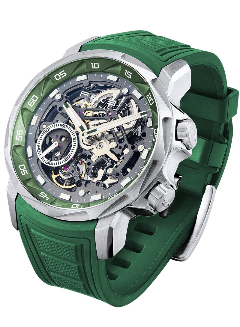 FEICE Men's Automatic Skeleton Watch – Green Silicone Strap, Sapphire Crystal, FM511 - Image 1
