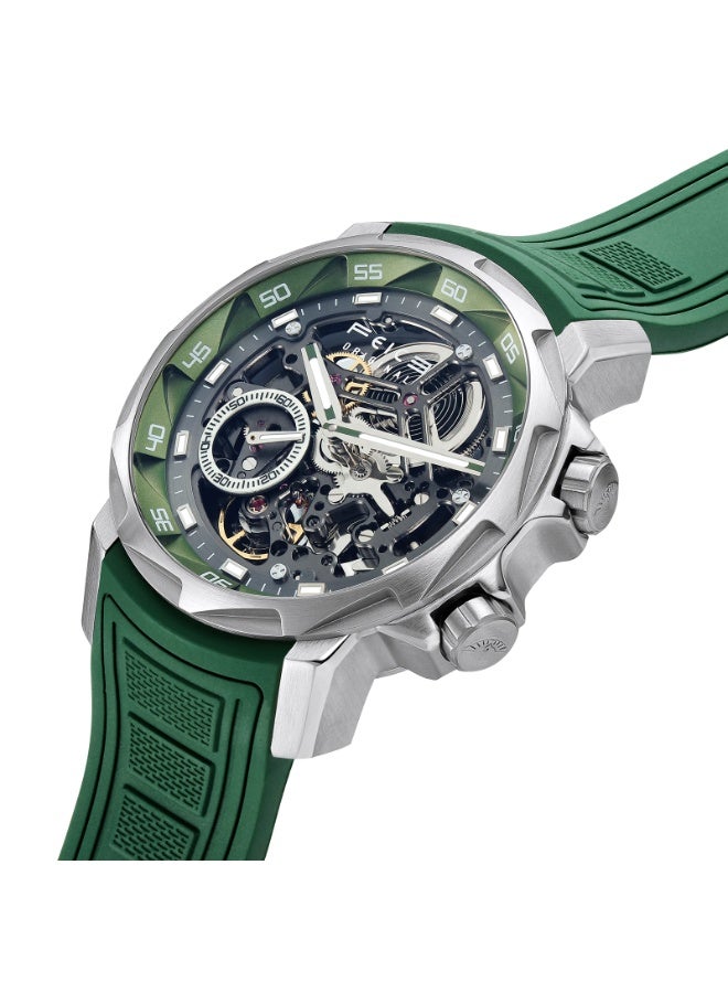 FEICE Men's Automatic Skeleton Watch – Green Silicone Strap, Sapphire Crystal, FM511 - Image 3