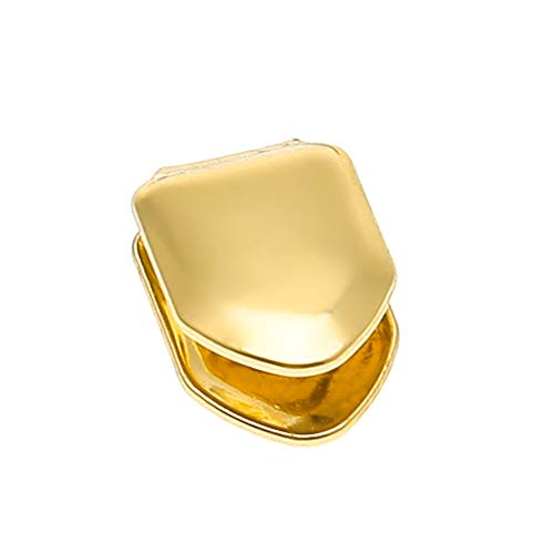 TCOTBE 2 قطع 14K مطلي ذهب جريلز أسنان الفم، أسنان هيب هوب عادية، غطاء جريل للأسنان العلوية، ملحقات حفلات جريلز الأسنان (اللون: ذهب) - Image 2