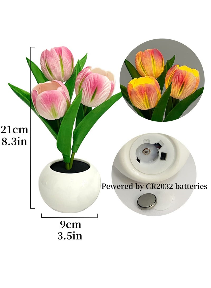 سيوسي مصباح طاولة LED بتصميم توليب وإناء سيراميكي، بثلاث رؤوس تمثل باقة زهور وهمية، مصباح ليلي لغرفة النوم، والجانبية، وغرفة المعيشة محاكاة مصباح توليب لديكور المنزل وتزيين المكتب - Image 3