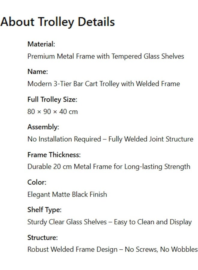YINZUO YINZUO Glass Shelf Bar Cart Trolley  - Image 3