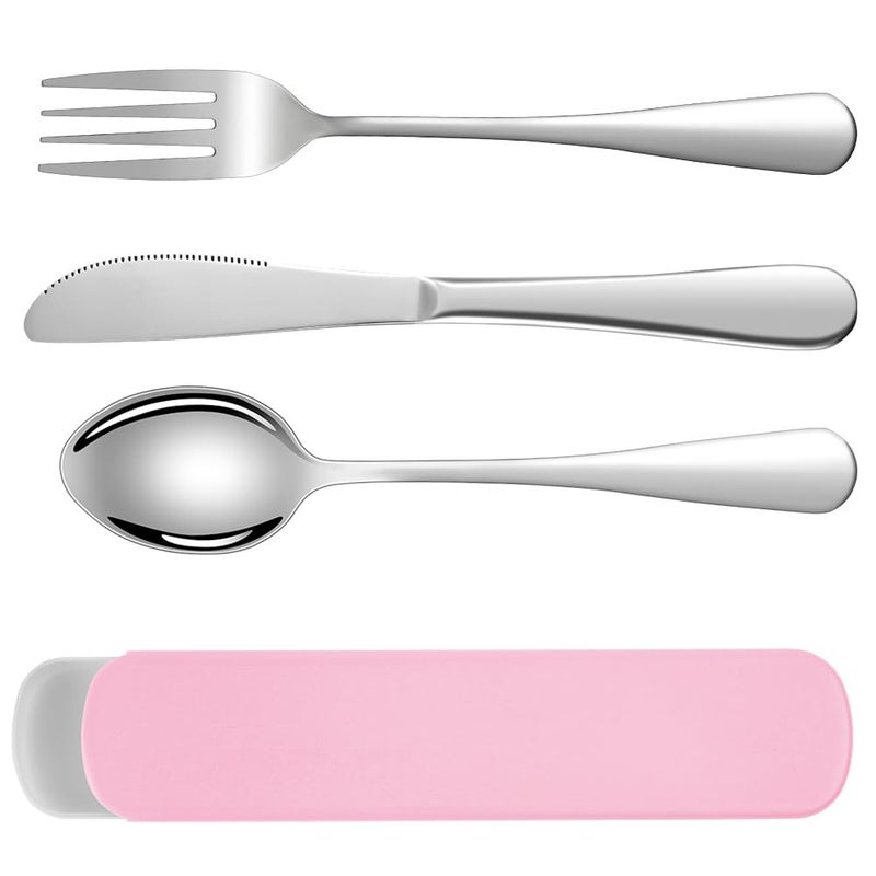 HOTUT Travel Cutlery Set 3 PCS With Portable Pouch Case Reusable Stainless Steel Flatware Portable Utensils for Outdoor Travel Picnic Office School Lunch Box  Pink