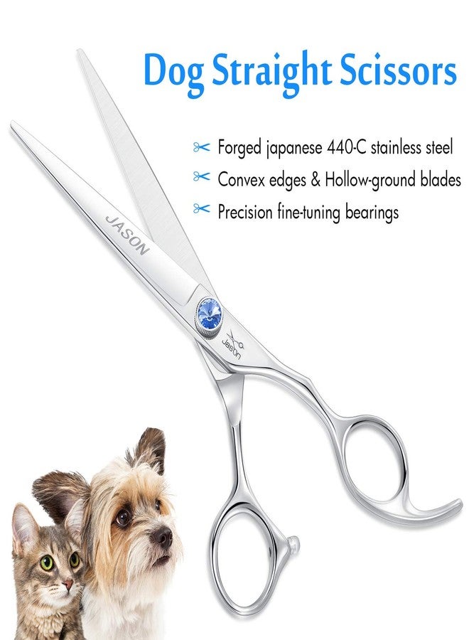 JASON 7" Straight Dog Grooming Scissors, Ergonomic Pets Grooming Shears, Premium Cats Trimming Kit with Offset Handle and Jewelled Screw, Sharp, Comfortable Christmas Gift - Image 4