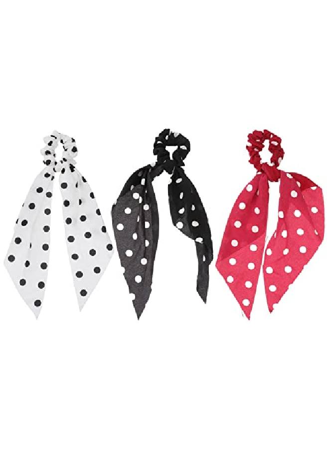Leorx 3Pcs Polka Dot Hair Scrunchies Vintage Chiffon Hair Scarf Ties Stylish Bow Ponytail Holders For Women - Image 3
