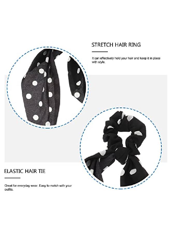Leorx 3Pcs Polka Dot Hair Scrunchies Vintage Chiffon Hair Scarf Ties Stylish Bow Ponytail Holders For Women - Image 5