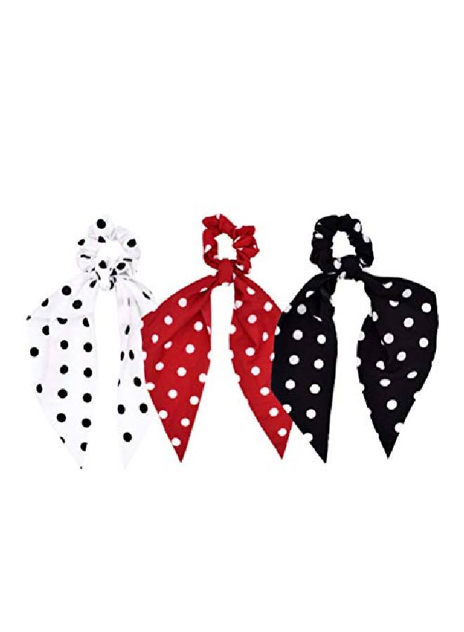 Leorx 3Pcs Polka Dot Hair Scrunchies Vintage Chiffon Hair Scarf Ties Stylish Bow Ponytail Holders For Women - Image 2