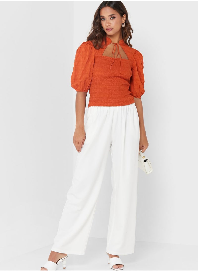 FabAlley - Tie Detail Puff Sleeve Top - Image 1
