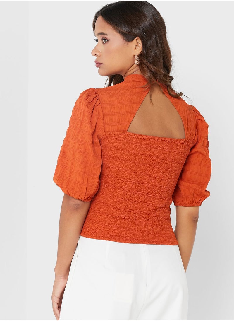 FabAlley - Tie Detail Puff Sleeve Top - Image 1