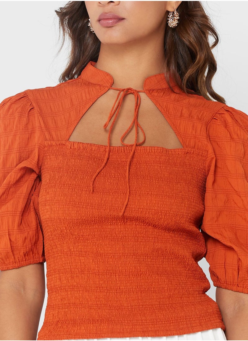 FabAlley - Tie Detail Puff Sleeve Top - Image 1