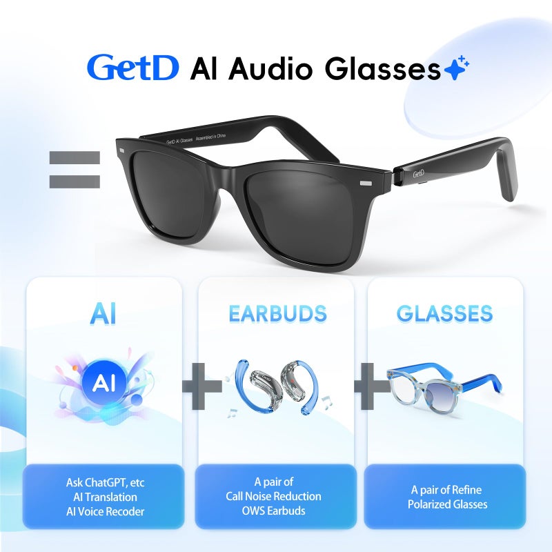 GetD 2026 AI Glasses for Men & Women, Smart Glasses Powered by ChatGPT, AI Real-time Translation with 145 Languages, 11H Music Play, Bluetooth Sunglasses with Polarized Lens, UV Protection for Travel - Image 2