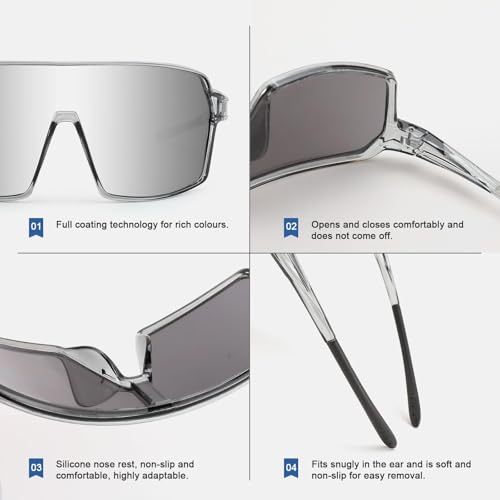Karsaer Sports Non-Polarized Sunglasses,Baseball Non-Polarized Sunglasses Softball Cycling Glasses for Women Men E1206, Grey - Image 5