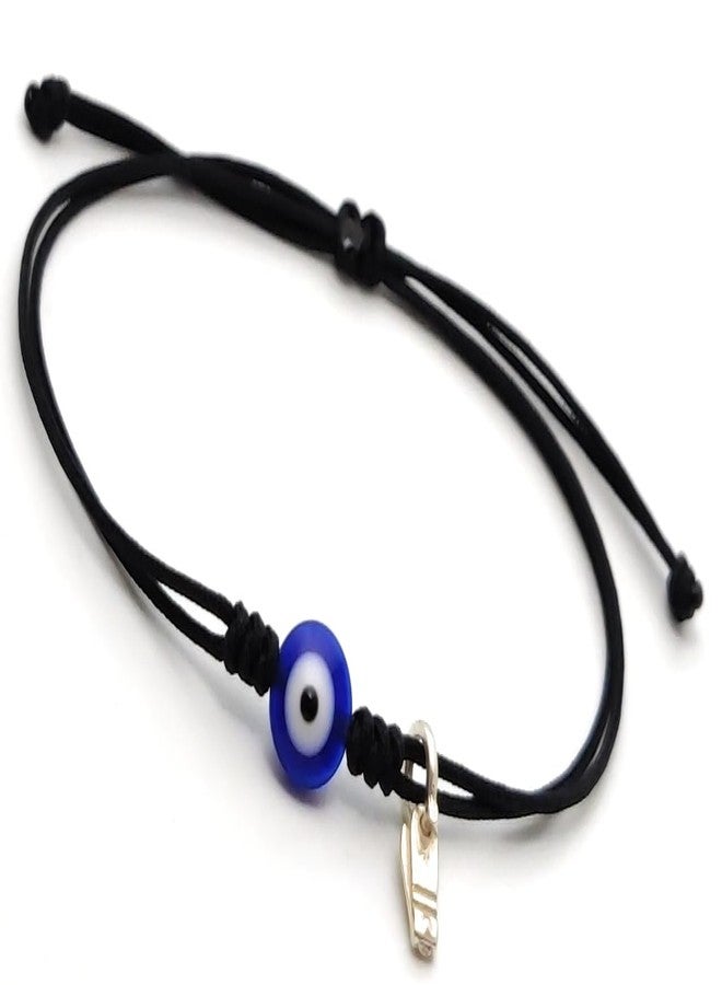Jewel string Evil eye with silver chaku and adjustable black cord bracelet nazariya avoid negative energy for girls boys men and women (size 5 inch to 7.5inch wrist) bracelet - Image 1