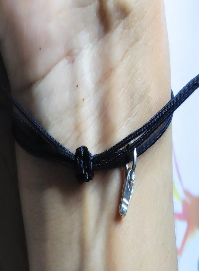 Jewel string Evil eye with silver chaku and adjustable black cord bracelet nazariya avoid negative energy for girls boys men and women (size 5 inch to 7.5inch wrist) bracelet - Image 4