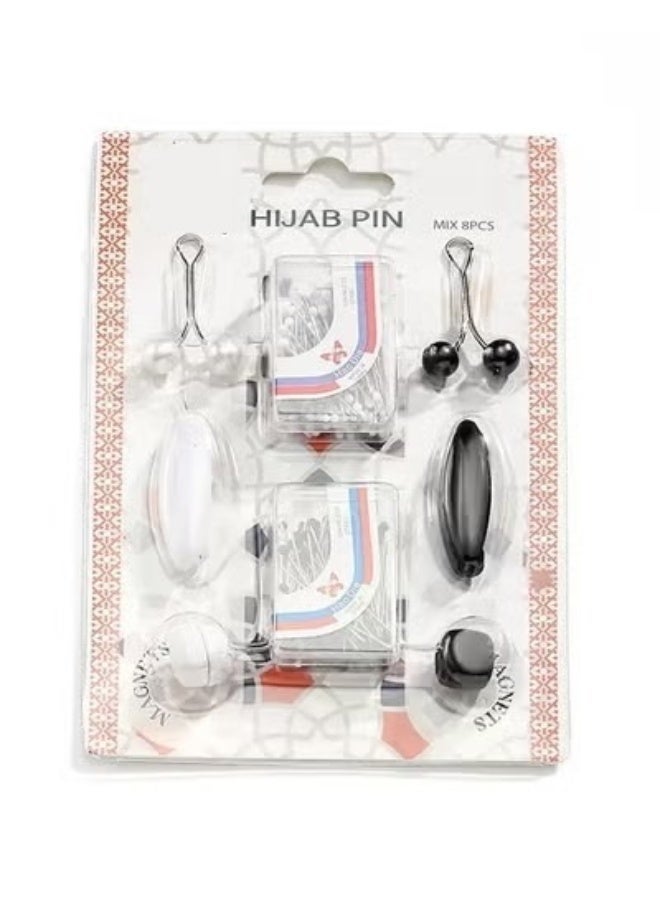 JAYATO Headscarf Pin Set, available in black and white colors. Pearl head safety pins are suitable for scarves and shawls. Non-breakable magnetic style headscarf clips, specially designed for women. - Image 1