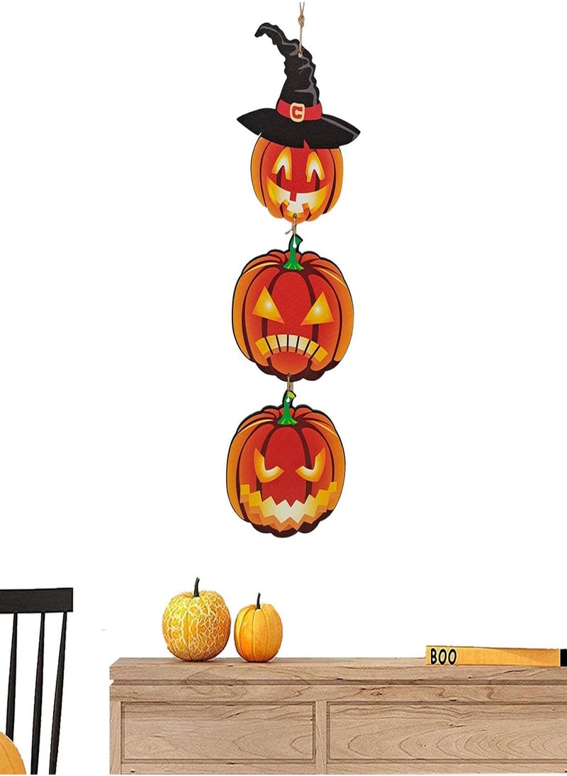 GGOOT - 5 Pcs Wood Pumpkin Door Hanging Decorations - Happy Halloween Door Triple Signs | Fall Door Decoration Wood Pumpkin Door Hangers Harvest Fall Hanging Wall Door Decoration - Image 1