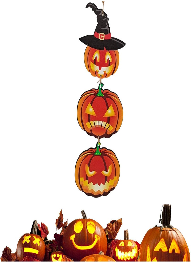 GGOOT - 5 Pcs Wood Pumpkin Door Hanging Decorations - Happy Halloween Door Triple Signs | Fall Door Decoration Wood Pumpkin Door Hangers Harvest Fall Hanging Wall Door Decoration - Image 1