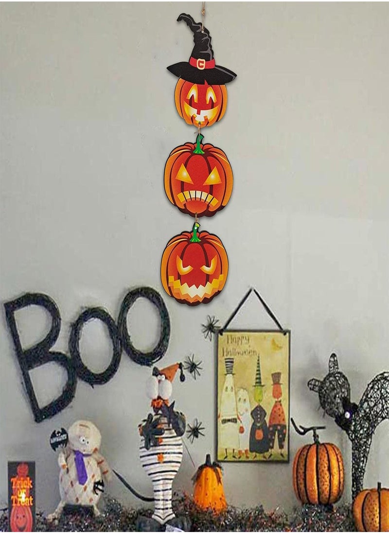 GGOOT - 5 Pcs Wood Pumpkin Door Hanging Decorations - Happy Halloween Door Triple Signs | Fall Door Decoration Wood Pumpkin Door Hangers Harvest Fall Hanging Wall Door Decoration - Image 1