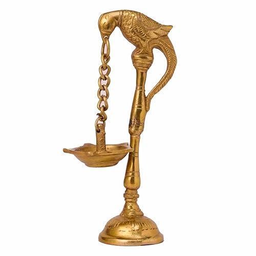 GURU JEE™ Brass Diyas Parrot Design Bird Diya Oil Wick Lamp Puja Item Home Décor Fengshui Religious Gifts Deep Deepak Showpiece - Image 1