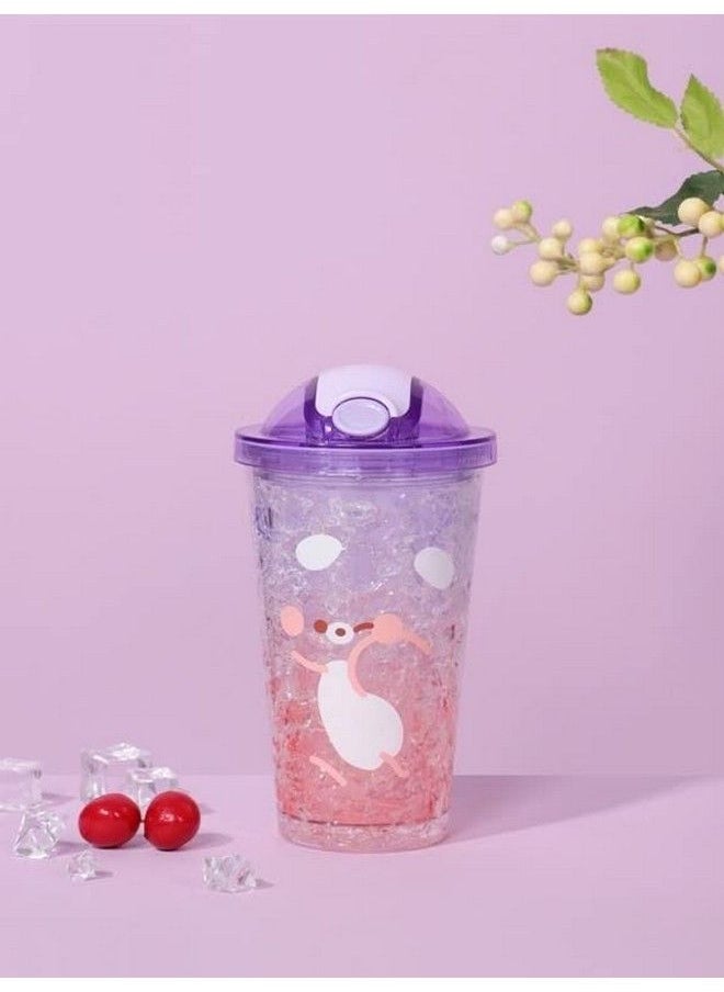 TEMSON - Sipper Bottle For Kids Sipper Water Bottle With Straw Cute Sipper Water Bottle For Kids Anti Leak Cartoon Kids Sipper For Kids Sipper For Girls390 Ml(Czmx 10016) (Pink) - Image 1