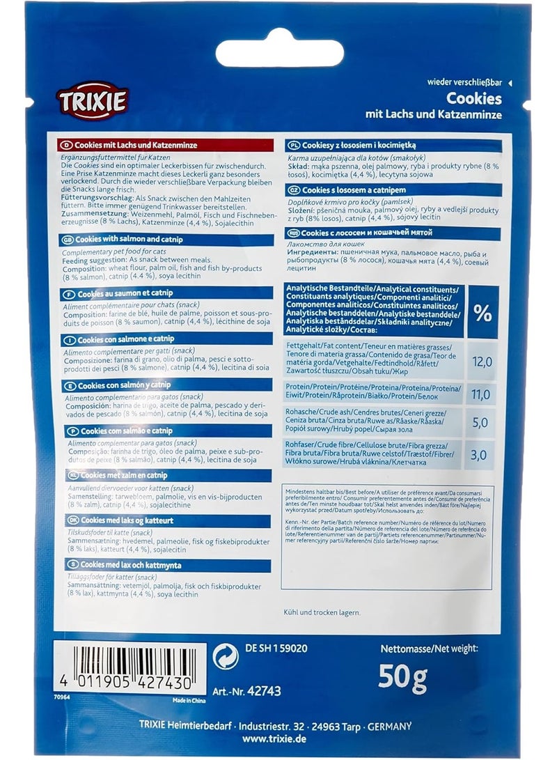 Trixie Cookies Cat Treats with Salmon and Catnip 50g Crunchy Fish-Shaped Snacks with No Added Sugar - Image 2