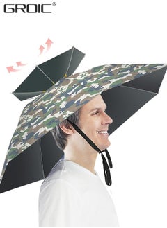 GROIC Fishing Umbrella Hat Folding Adjustable Sun Rain Cap, Diameter Large Umbrella Hat for Adults Hands Free UV Protection Head Umbrella Double Layer for Fishing, Gardening, Beach and Golf  - Image 1