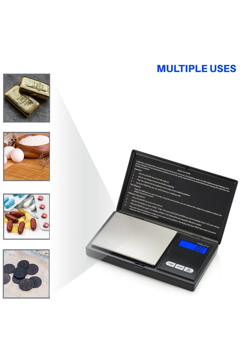 Mik-Nana Digital Pocket Scale, 1000g x 0.1g Small Digital Scales Grams Ounces Grains, Jewelry Scale, Portable Travel Food Scale, Kitchen Scale, LCD Backlit Display - Image 2