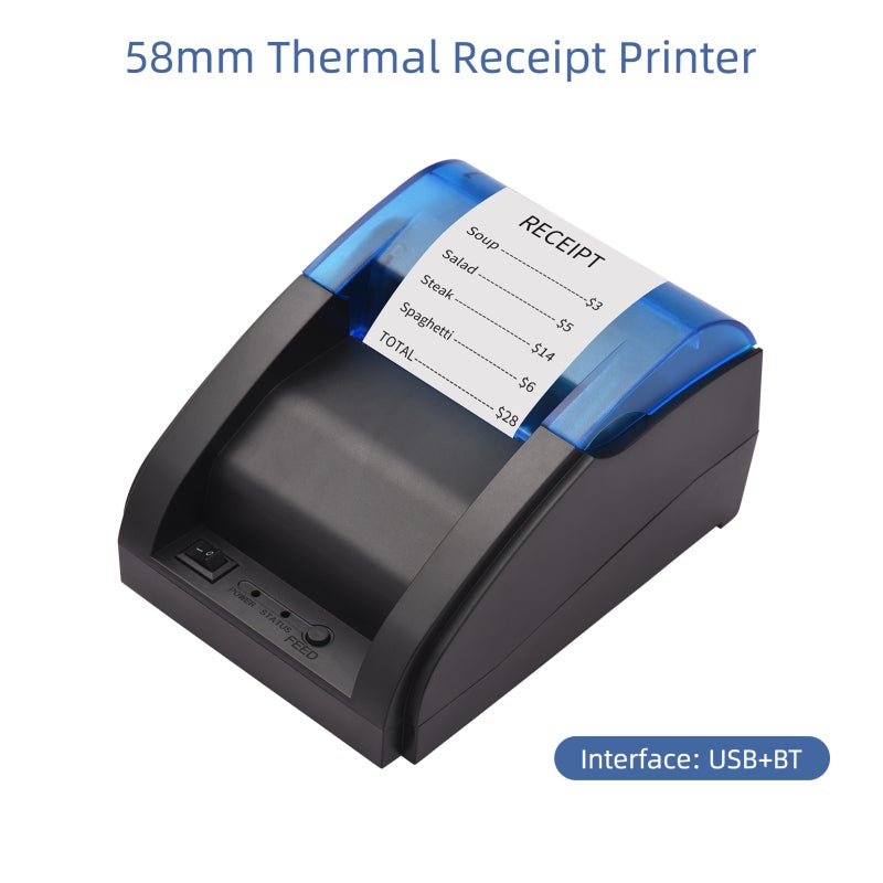 58mm Thermal Receipt Printer Direct Thermal USB&BT Connection for Ticket Bill Printing Compatible with iOS Android Windows System ESC/POS Print Commands for Supermarket Store Home Business Retail Store - Image 2