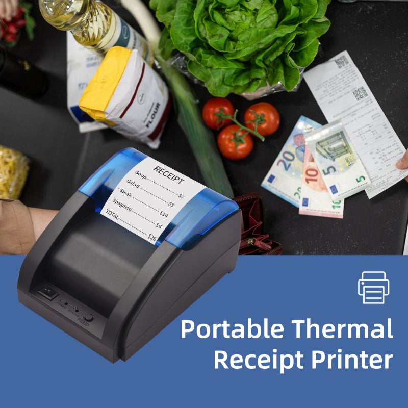 58mm Thermal Receipt Printer Direct Thermal USB&BT Connection for Ticket Bill Printing Compatible with iOS Android Windows System ESC/POS Print Commands for Supermarket Store Home Business Retail Store - Image 3