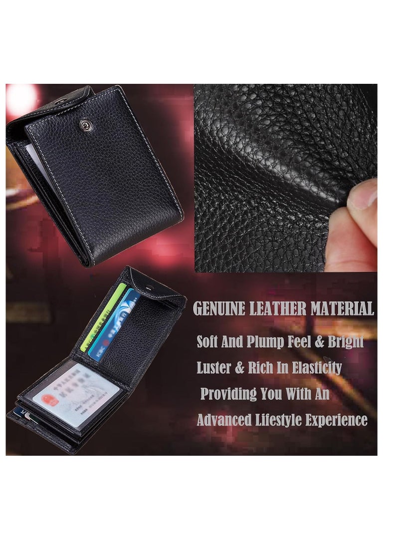 SYOSI Wallet for Men, Genuine Leather Minimalist Wallet, Slim Travel Wallet with 4 ID Window, for Business Card Credit Card Driver's License, Front Pocket Wallet, Card Case Men Gifts, Black  - Image 3