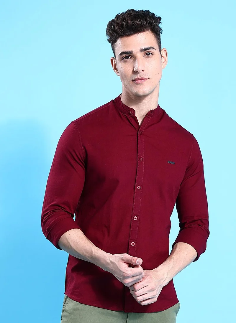 شركة المرآب الهندية Men Slim Fit Solid Full Sleeves Mandarin Collar Casual Shirt