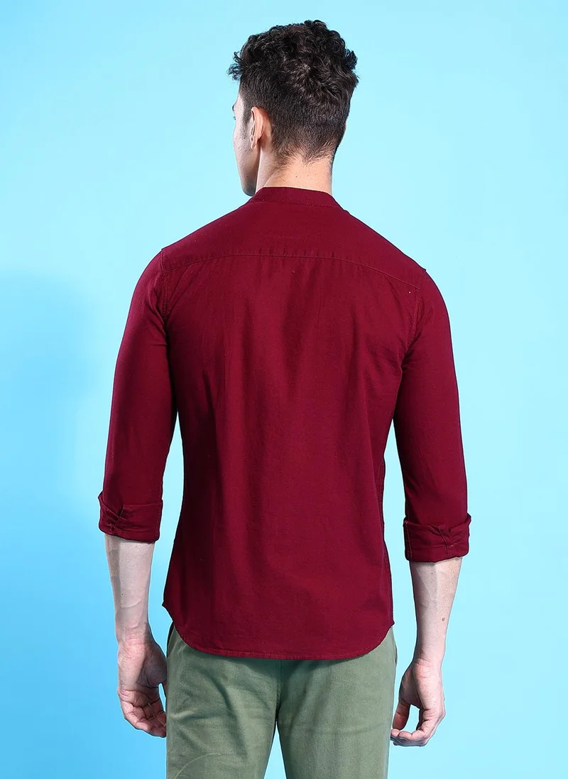 شركة المرآب الهندية Men Slim Fit Solid Full Sleeves Mandarin Collar Casual Shirt