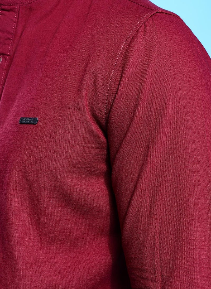 The Indian Garage Co Men Slim Fit Solid Full Sleeves Mandarin Collar Casual Shirt  - Image 5