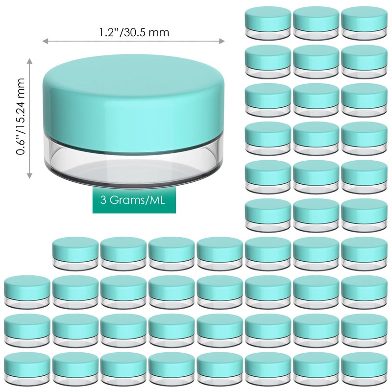 هاوسابلز جرة 3 جرام من هاوسابلز، 3 مل، أزرق 50 قطعة خالية من البيسفينول أ، عينة مستحضرات تجميل فارغة، وعاء بلاستيكي مستدير، غطاء لولبي صغير، زجاجة 3G صغيرة لمكياج ظلال العيون، الأظافر، مسحوق طلاء المجوهرات - Image 2