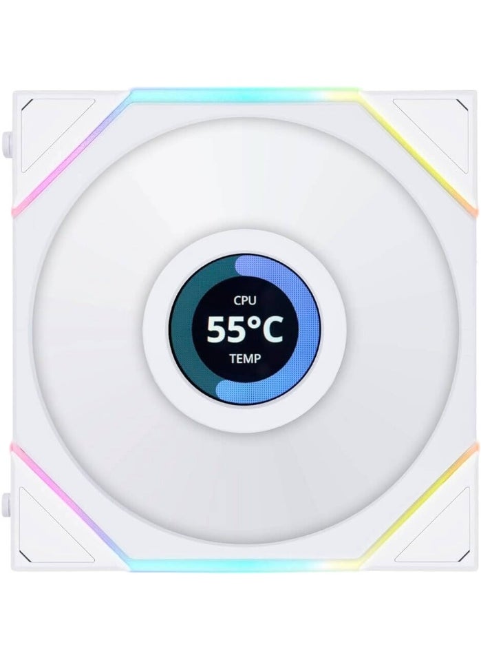 LIAN LI Uni Fan TL 120 Reverse Blade Case Fan, 1.6" LCD, 120mm Fan Size, 1900 RPM Fan Speed, 54.3 CFM Airflow, PA66 / PBT Materials, FD Bearing, Triple Pack, W/ Controller, White | G99.12RTLLCD3W.00  - Image 2