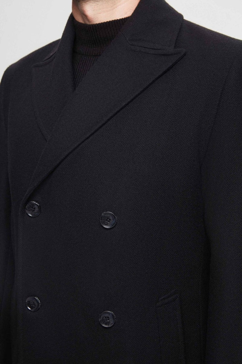 D'S DAMAT Regular Fit Black Herringbone Double Breasted Coat 3HF0832200151  - Image 2