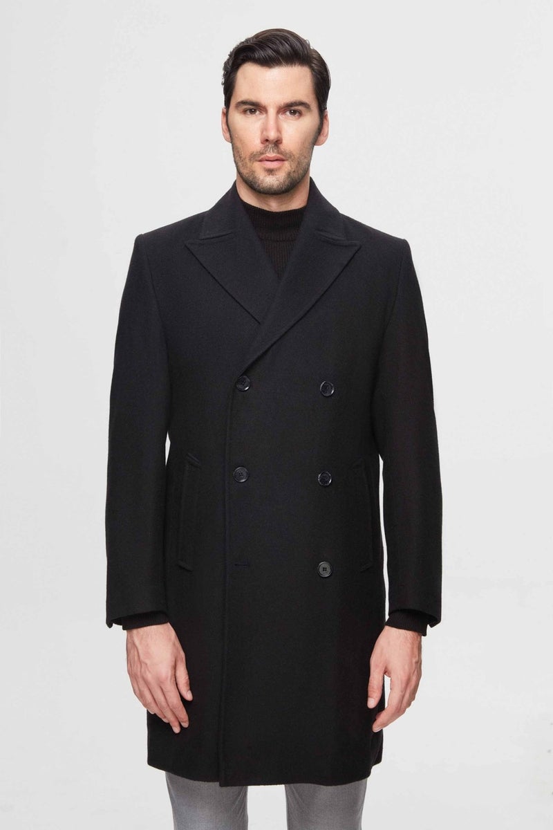 D'S DAMAT Regular Fit Black Herringbone Double Breasted Coat 3HF0832200151  - Image 1