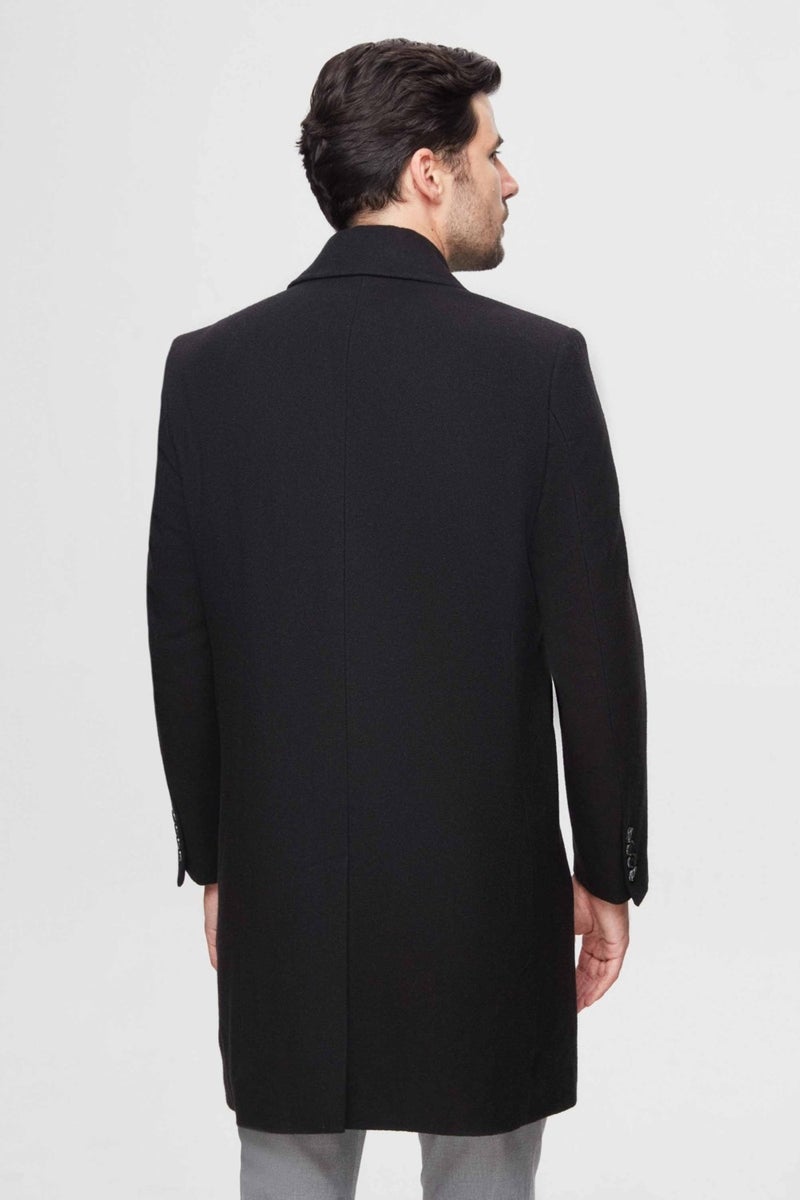 D'S DAMAT Regular Fit Black Herringbone Double Breasted Coat 3HF0832200151  - Image 3
