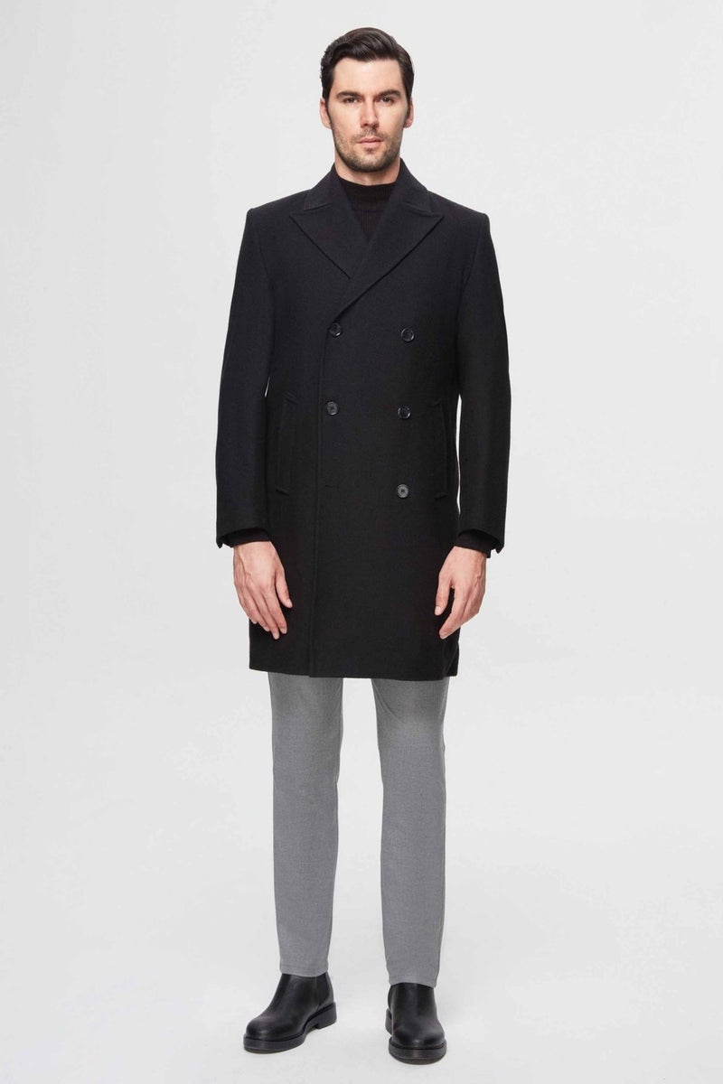 D'S DAMAT Regular Fit Black Herringbone Double Breasted Coat 3HF0832200151  - Image 5