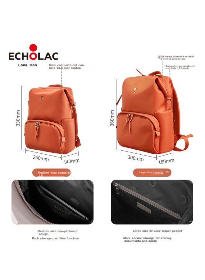 Echolac Women's Backpack, Fashionable Travel Bag, Casual Laptop Bag, Versatile Trendy Gift For Girlfriend, Ckp2075, Coral Orange, Size M