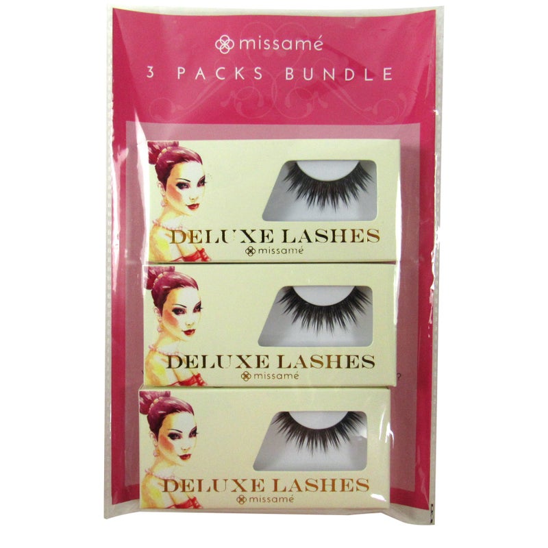 Missam FLIRT Deluxe Party False Eyelashes Set Handmade Lashes with Premium Synthetic Fibers Black 3 Pairs of Strip Lash