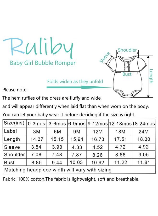 Ruliby Baby Girl Outfit Cotton Bubble Romper Floral Dress Infant Girls Clothes 3-pack, Blue Floral/Blue/Beige Short-sleeved, 3-6 Months - Image 2