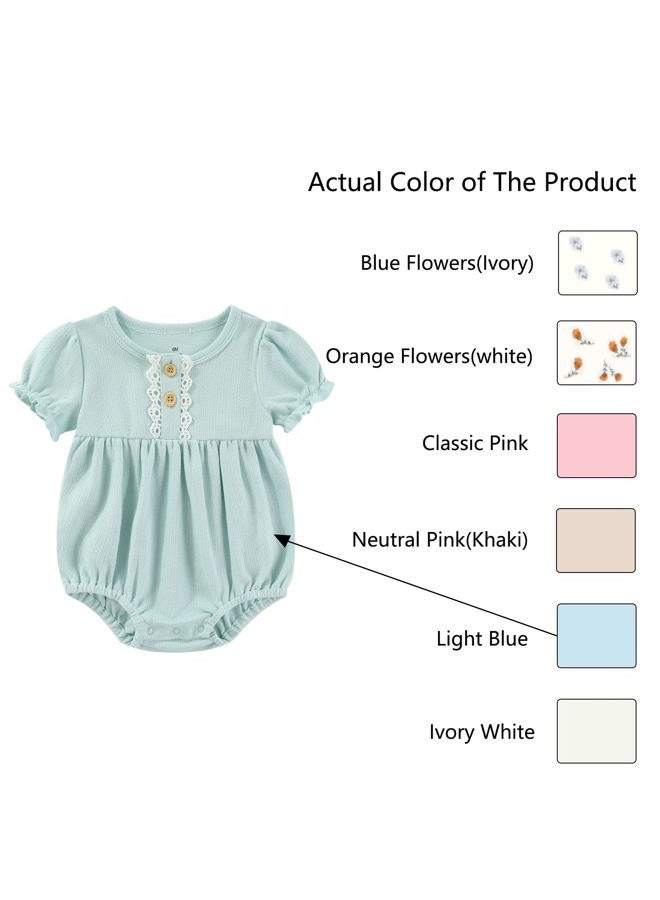 Ruliby Baby Girl Outfit Cotton Bubble Romper Floral Dress Infant Girls Clothes 3-pack, Blue Floral/Blue/Beige Short-sleeved, 3-6 Months - Image 5