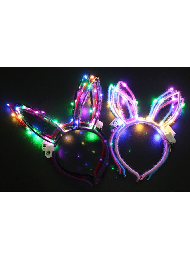 Luminous Horn/headband Horn Lamp Luminous Wreath Headdress Luminous Horn Headband Concert Supplies Wholesale-Color:10 Lamp Rabbit Ears Headband - Image 1
