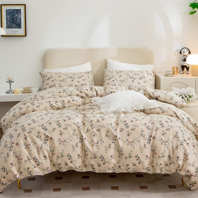 King Size Floral Duvet Cover 100 Brushed Microfiber 3Piece Bedding Set Vintage Floral Garden Style with Zipper Closure