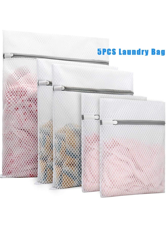 HS Laundry Bag, 5 Pcs Durable Honeycomb Mesh Laundry Bags for Delicates, For Washing Machine, Laundry Bags, Mesh Wash Bag, Travel Storage Organize Bag, Travel Laundry Bag (1 Large, 2 Medium, 2 Small) - Image 1