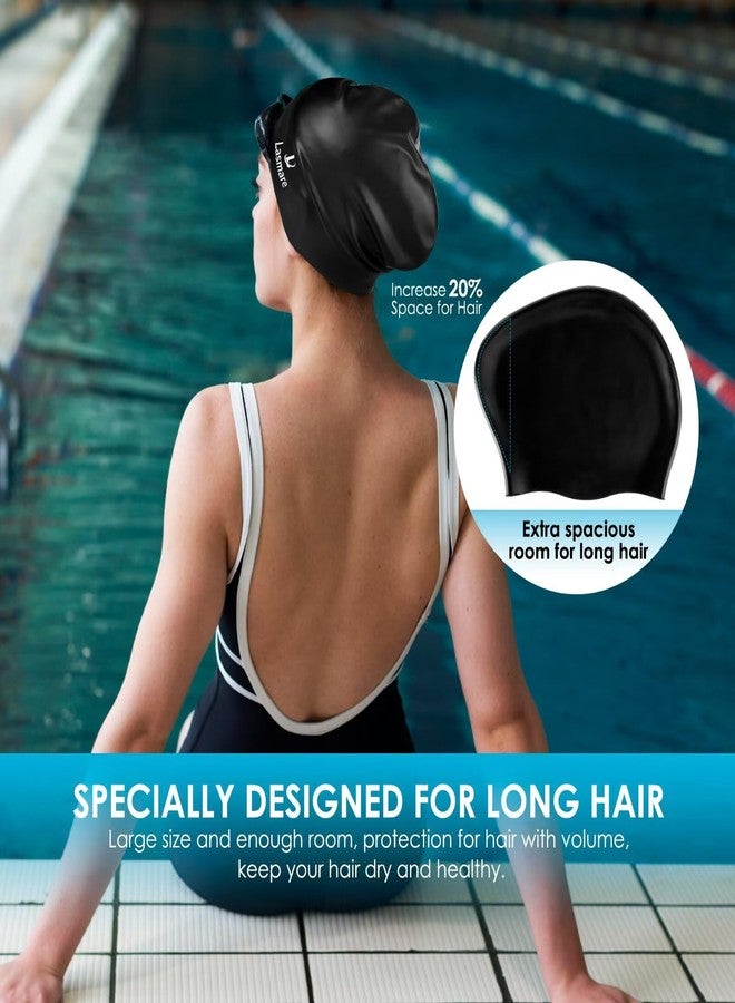Lasmare Large Long Hair Swim Cap with Extra Room for Women Men, Silicone Swimming Cap for Long Thick Hair with Ear Plugs Nose Clip Set, Adult Waterproof Swim Hats Bathing Caps to Keep Hair Dry(Black) - Image 5