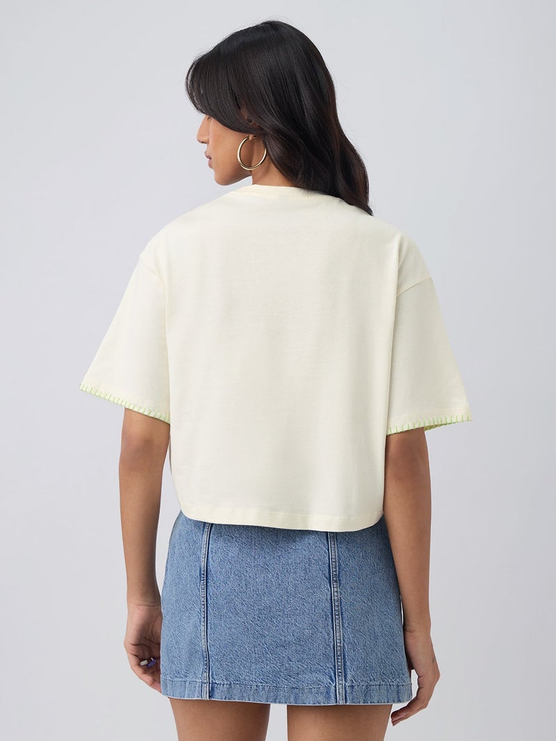 The Souled Store Disney: Don't Test Me Women and Girls Short Sleeves Round Neck Light Yellow Graphic Embroidered Cotton Oversized Lightweight Everyday Streetwear T-Shirt - Image 4