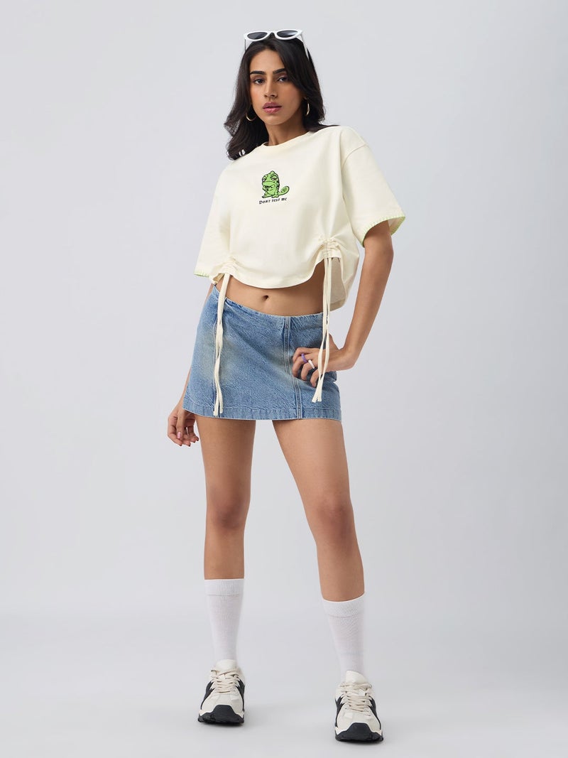 The Souled Store Disney: Don't Test Me Women and Girls Short Sleeves Round Neck Light Yellow Graphic Embroidered Cotton Oversized Lightweight Everyday Streetwear T-Shirt - Image 3